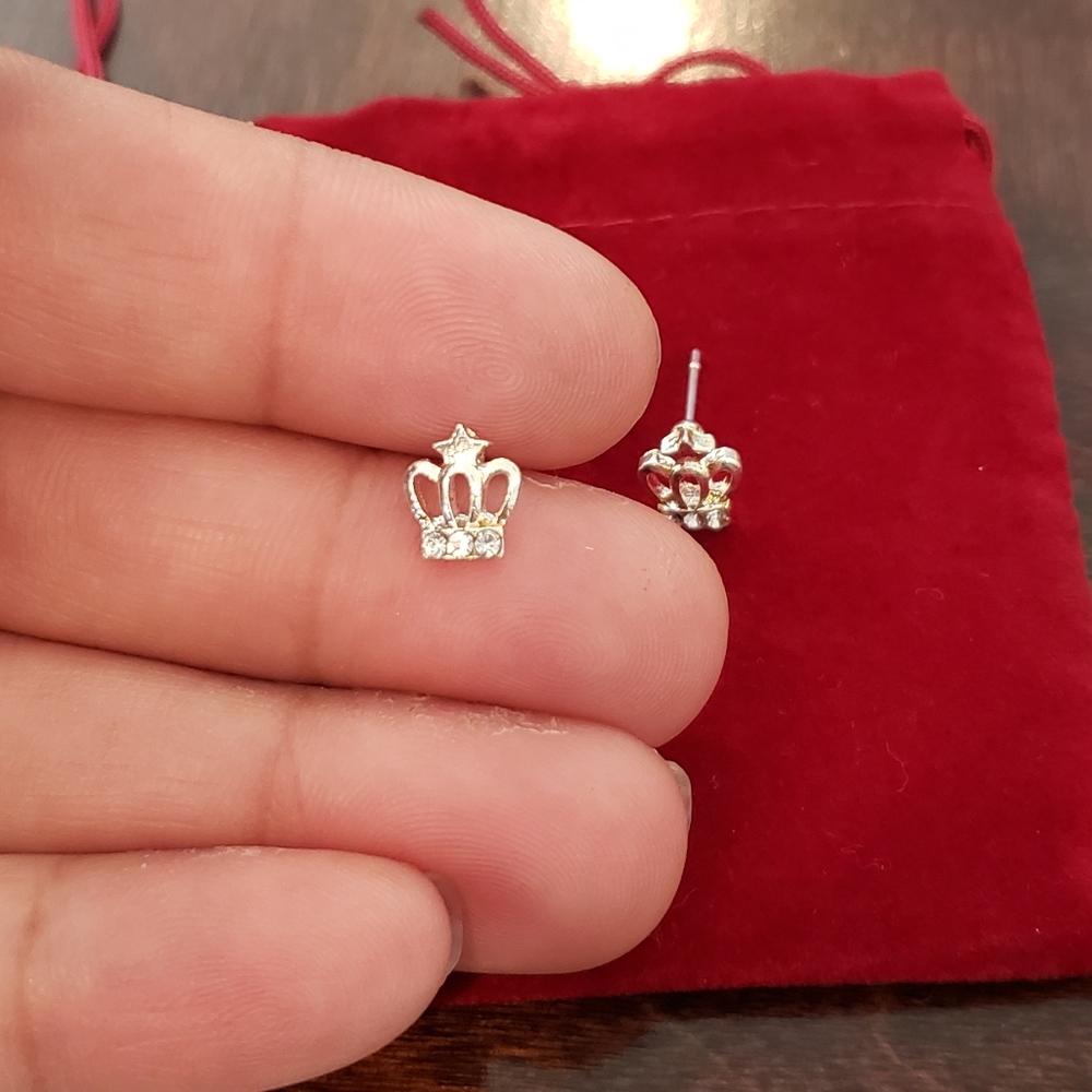 Small CZ Crown Stud Earrings - Picture 3 of 6